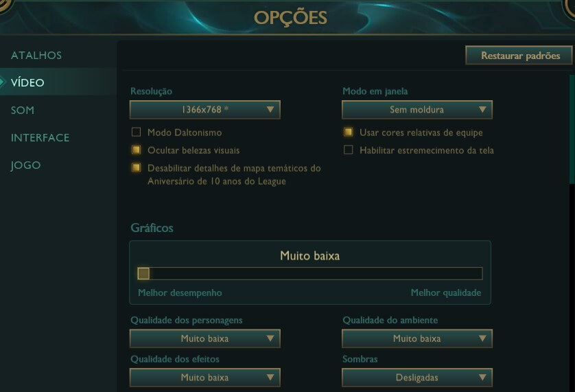 Configuração do LOL para PC fraco